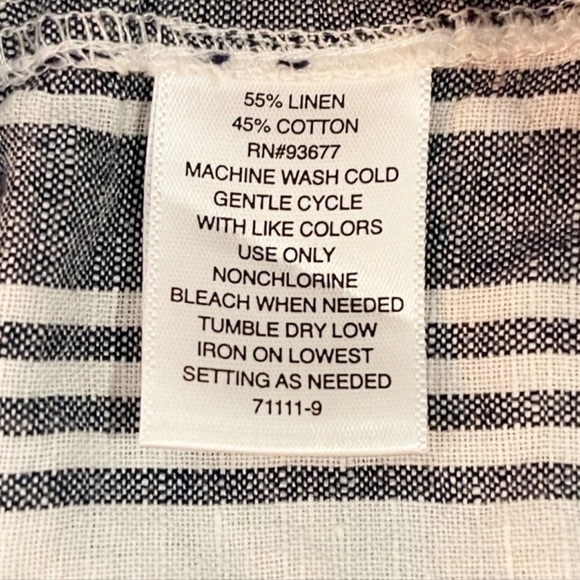 Liz Claiborne Striped Linen Blend Beach Pants M White Navy Drawstring Waist - Picture 9 of 11